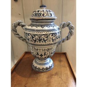 Large Covered 19th Century Earthenware Pharmacy Jar