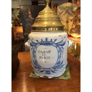 Pot à tabac faïence décor bleu fin 18 eme