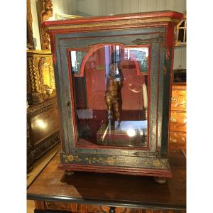 Vitrine de monstrance bois sculpté polychrome 18eme