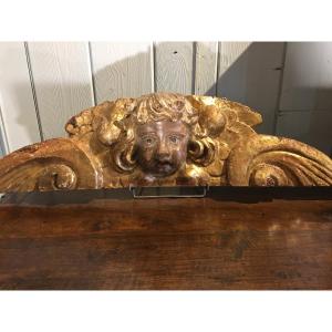 Élément retable bois sculpté doré ange 17 eme