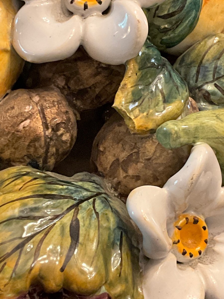Emile Tessier , Malicorne , Centre De Table , Corbeille De Fruits , Barbotine Polychrome-photo-1