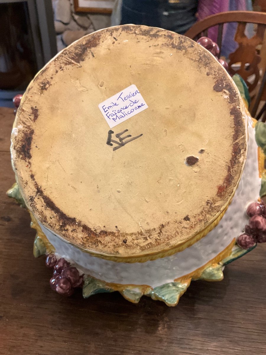 Emile Tessier , Malicorne , Centre De Table , Corbeille De Fruits , Barbotine Polychrome-photo-2