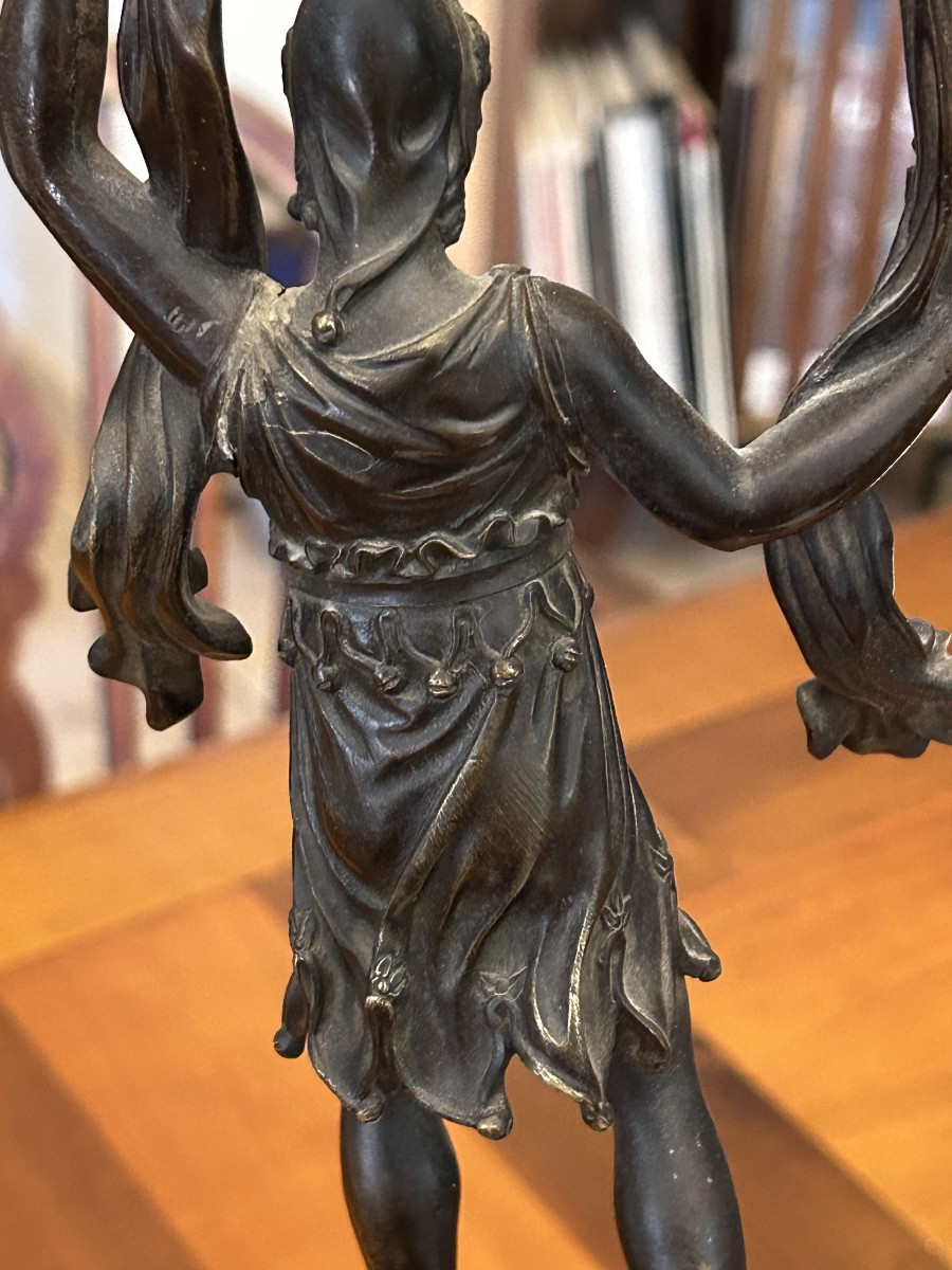 Pair Of Three-arm Candelabras In Double-patina Bronze, Empire Or Restoration-photo-1