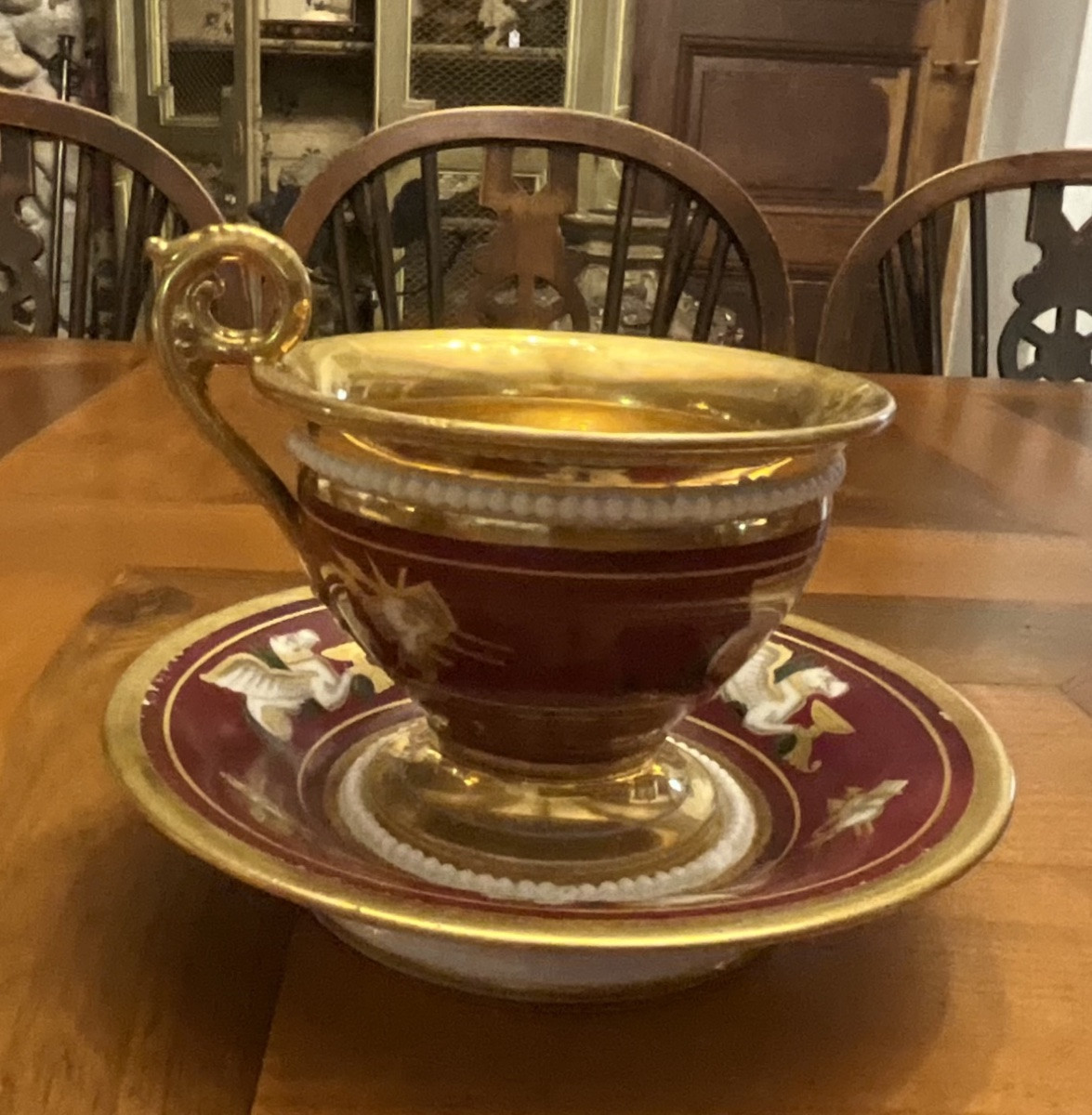 Chocolate Cup And Saucer, Early 19th Century, Paris Porcelain-photo-2