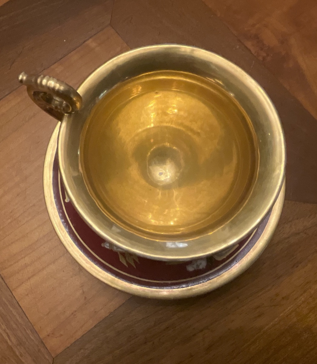 Chocolate Cup And Saucer, Early 19th Century, Paris Porcelain-photo-3