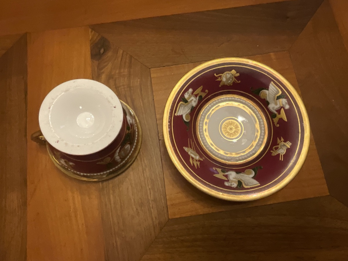 Chocolate Cup And Saucer, Early 19th Century, Paris Porcelain-photo-4