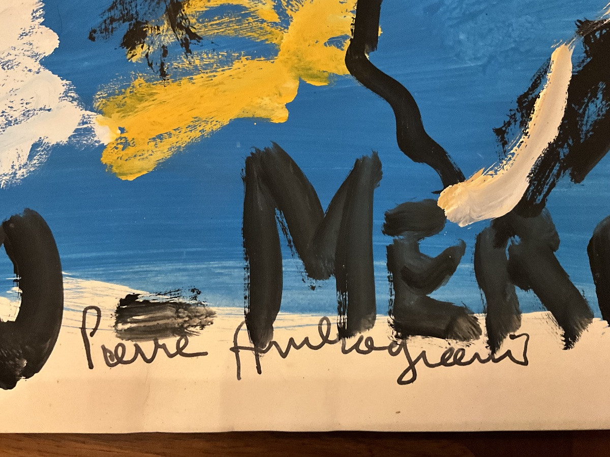Pierre Ambrogiani  , Gouache , pièce unique + livre Marseille au temps du transbordeur .-photo-2