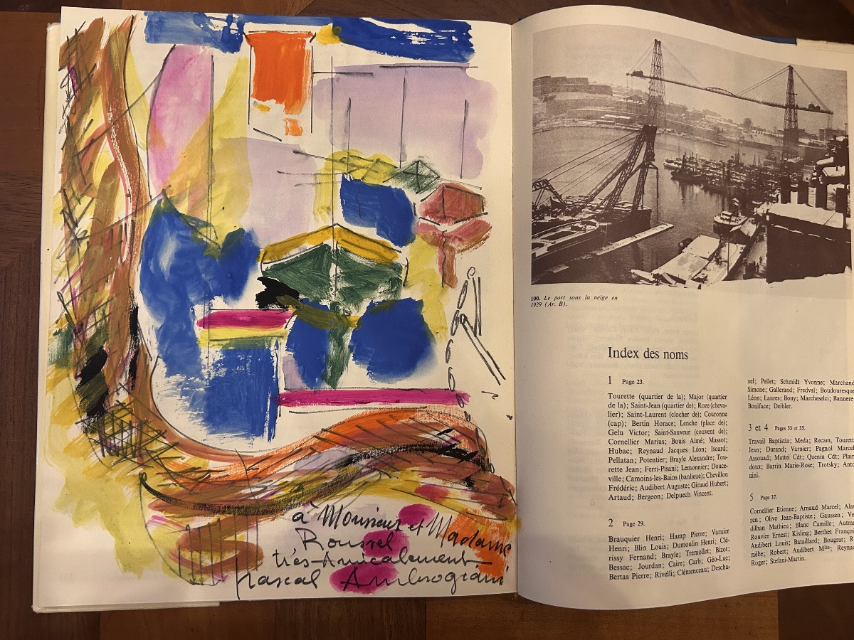 Pierre Ambrogiani  , Gouache , pièce unique + livre Marseille au temps du transbordeur .-photo-5
