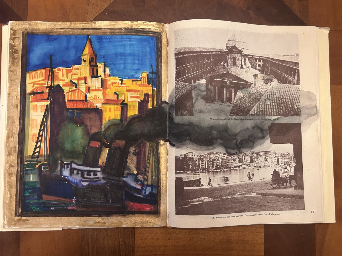 Pierre Ambrogiani  , Gouache , pièce unique + livre Marseille au temps du transbordeur .-photo-6