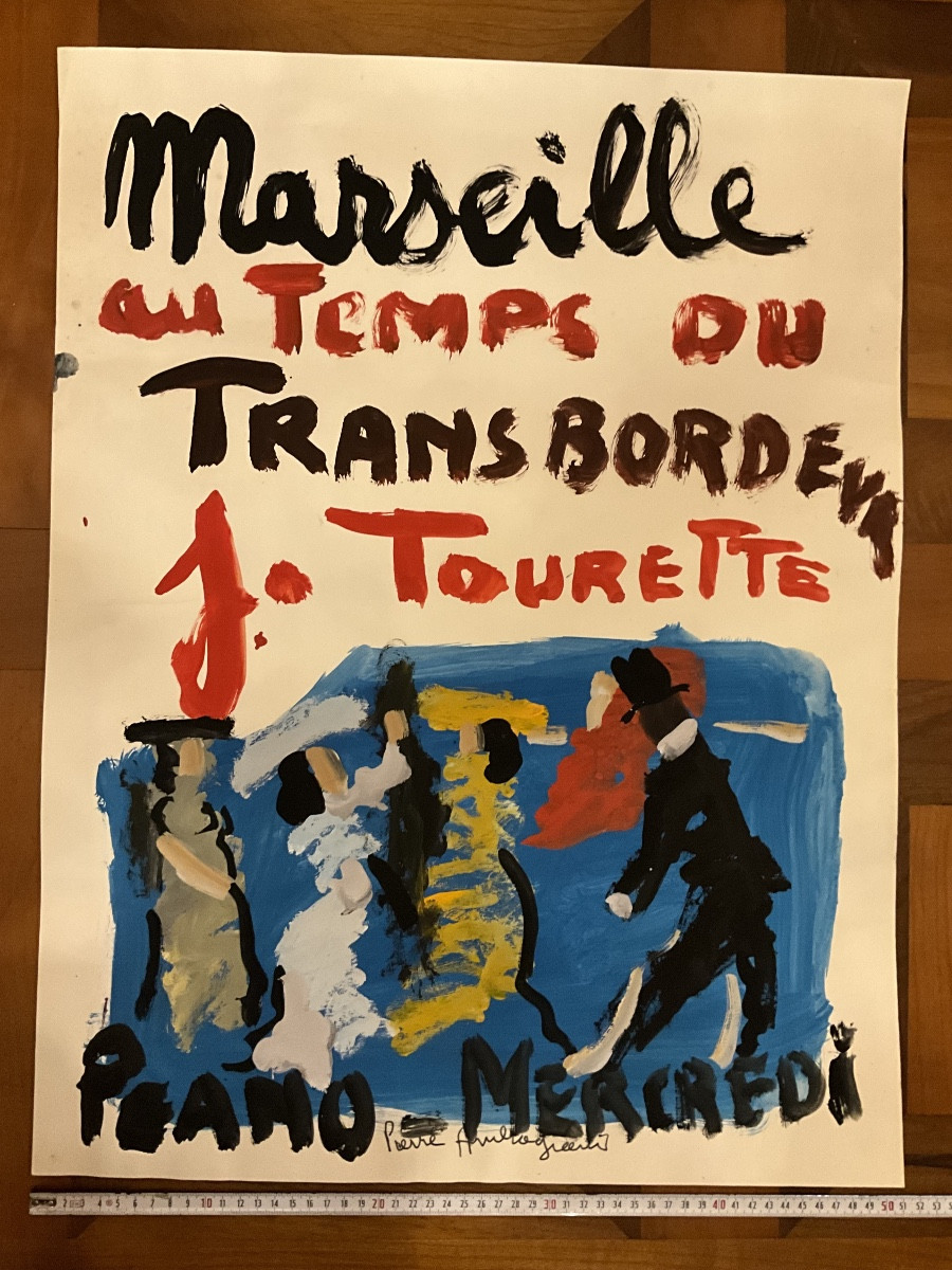 Pierre Ambrogiani  , Gouache , pièce unique + livre Marseille au temps du transbordeur .