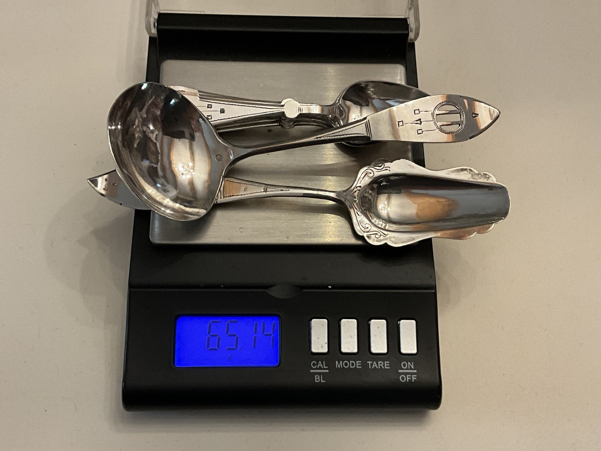 6 Mocha Spoons + Sugar Spoon + Small Cream Or Jam Ladle, Dutch Silver-photo-7