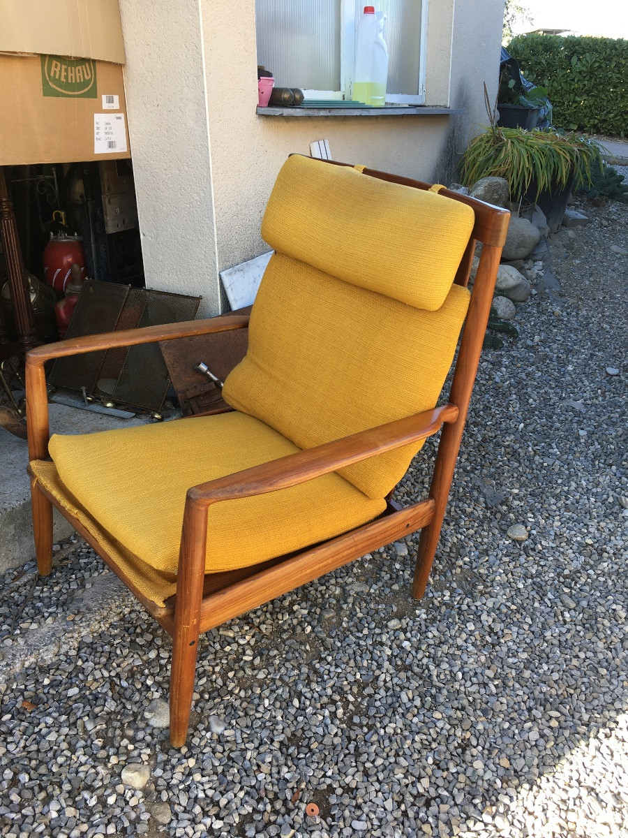 Two Armchairs And An Ottoman. Design By Grete Jalk, Denmark, 1960s.-photo-2