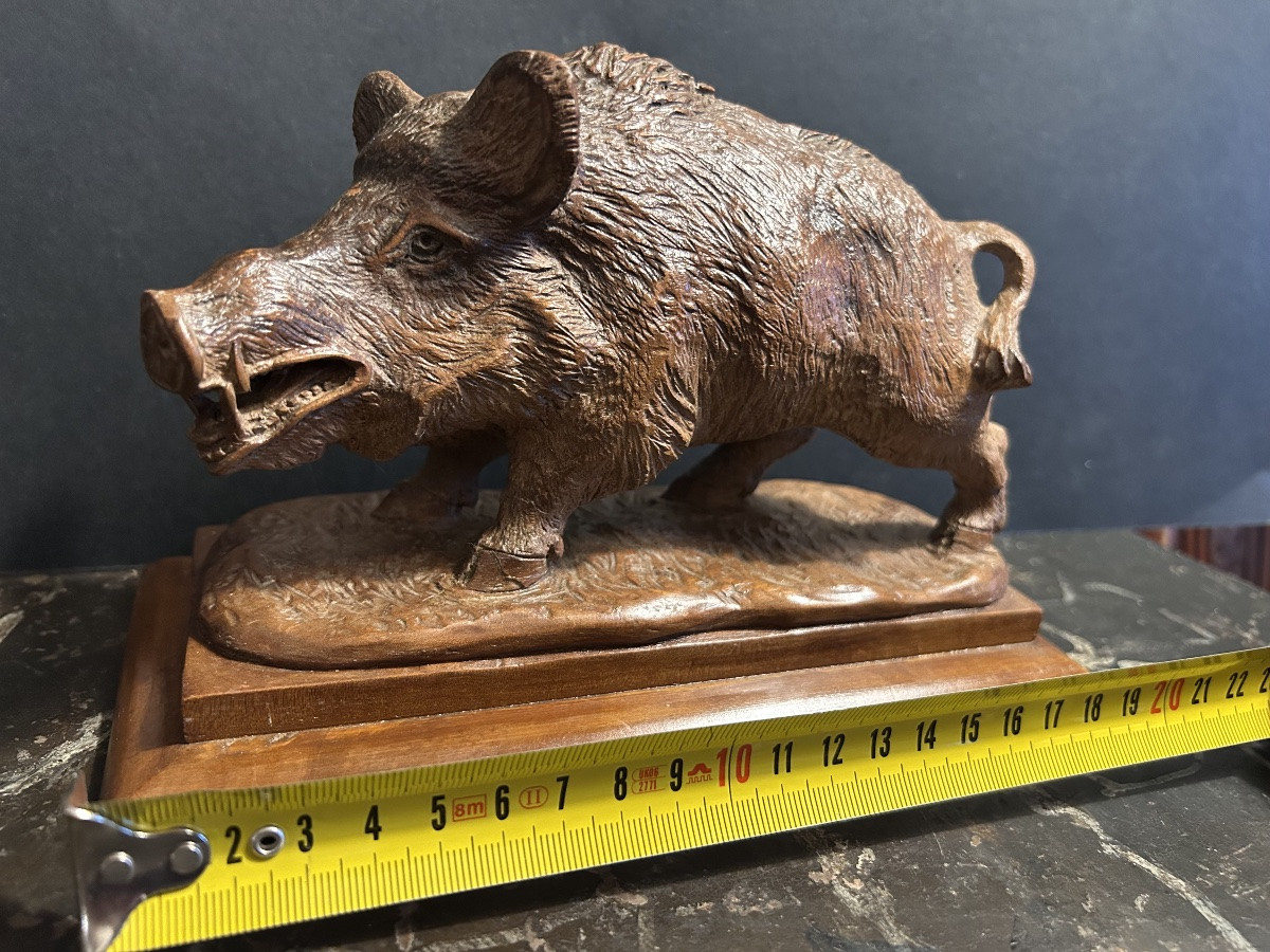 Wooden Sculpture Of A Wild Boar. Brienz Or Black Forest. Late 19th Century.-photo-7