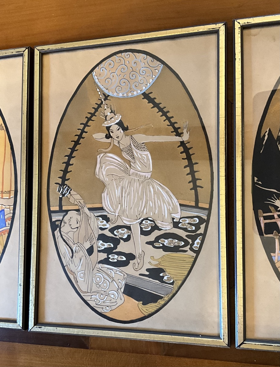 E. Borne, Series Of 4 Art Deco Period Stencils, Oriental Scenes (china, Japan)-photo-3