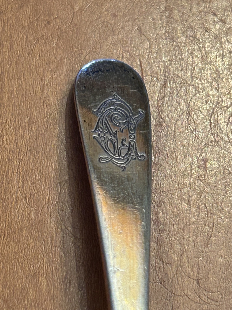 Cuillère , Louche à moutarde .  Argent doré , vermeil . XIXe siècle.-photo-2