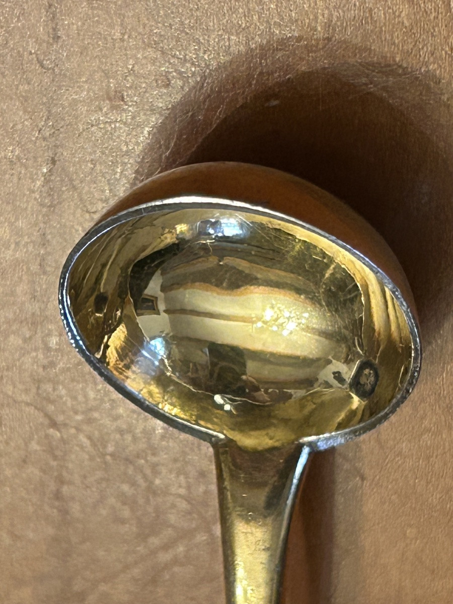 Cuillère , Louche à moutarde .  Argent doré , vermeil . XIXe siècle.-photo-3