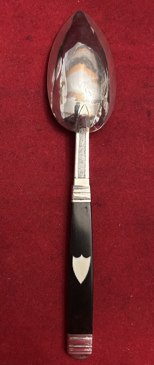 Cuillère pliante , argent 950/1000 et ébène , Poinçon Vieillard -photo-2