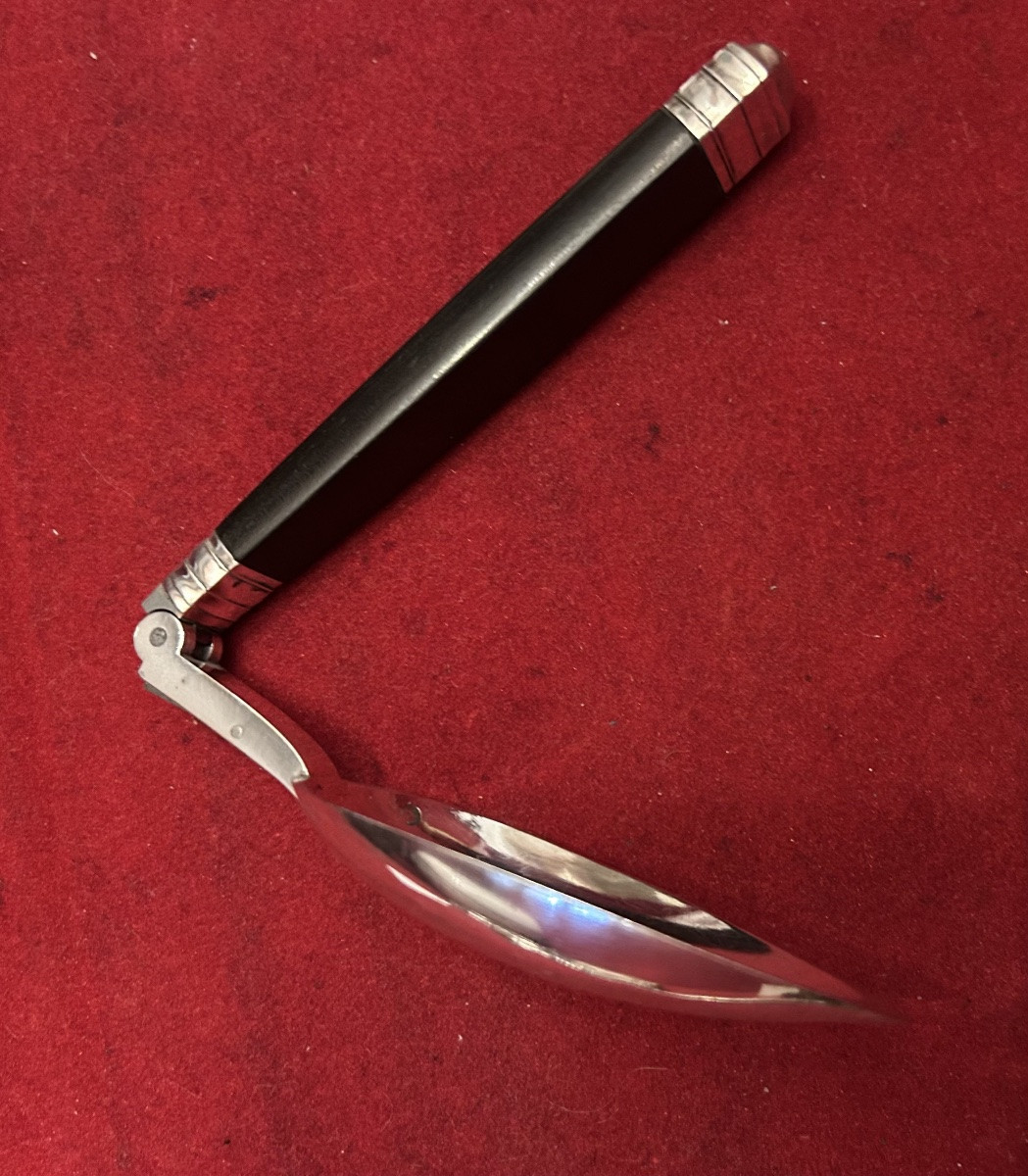 Cuillère pliante , argent 950/1000 et ébène , Poinçon Vieillard -photo-3