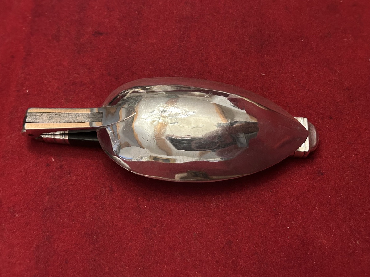 Cuillère pliante , argent 950/1000 et ébène , Poinçon Vieillard -photo-2