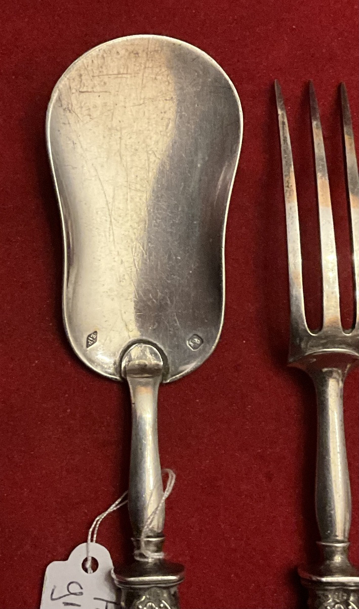 Fourchette et pelle pour mignardises , argent 950/1000 , Minerve .  poinçon Emile Puiforcat i-photo-2