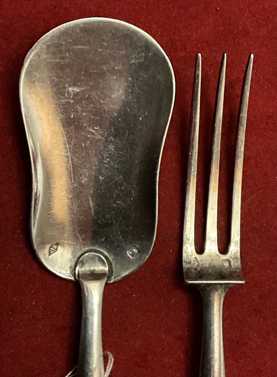 Fourchette et pelle pour mignardises , argent 950/1000 , Minerve .  poinçon Emile Puiforcat i-photo-3
