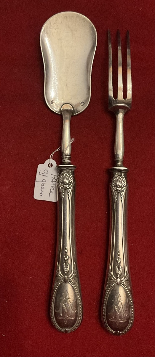 Fourchette et pelle pour mignardises , argent 950/1000 , Minerve .  poinçon Emile Puiforcat i