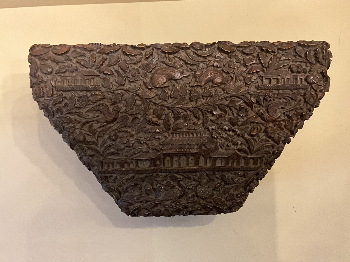 Boîte à lettres Anglo-Indienne  , bois de santal sculpté . XIXe siècle -photo-7