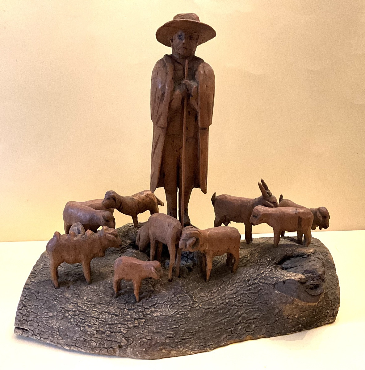 Provençal Boxwood Sculpture, A Shepherd And His Flock, 19th Century.-photo-3