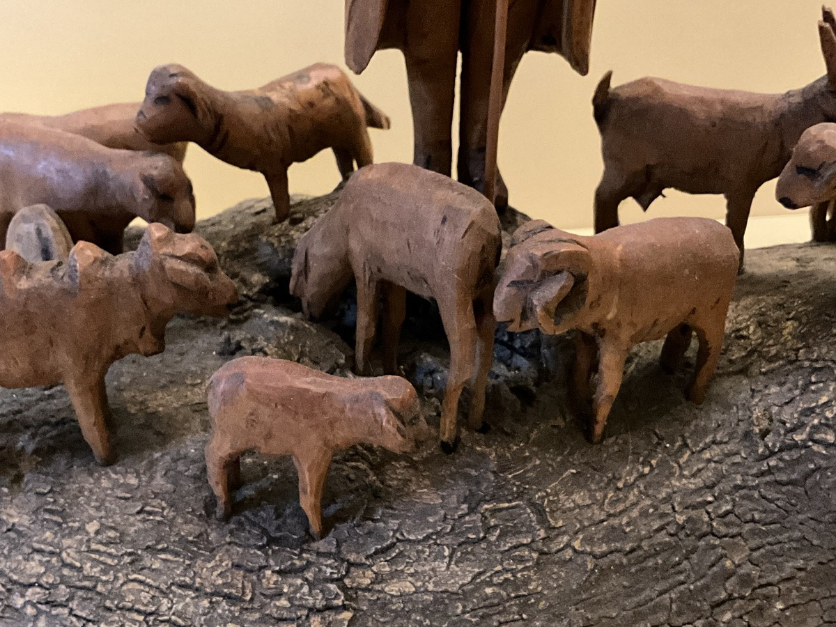 Provençal Boxwood Sculpture, A Shepherd And His Flock, 19th Century.-photo-2