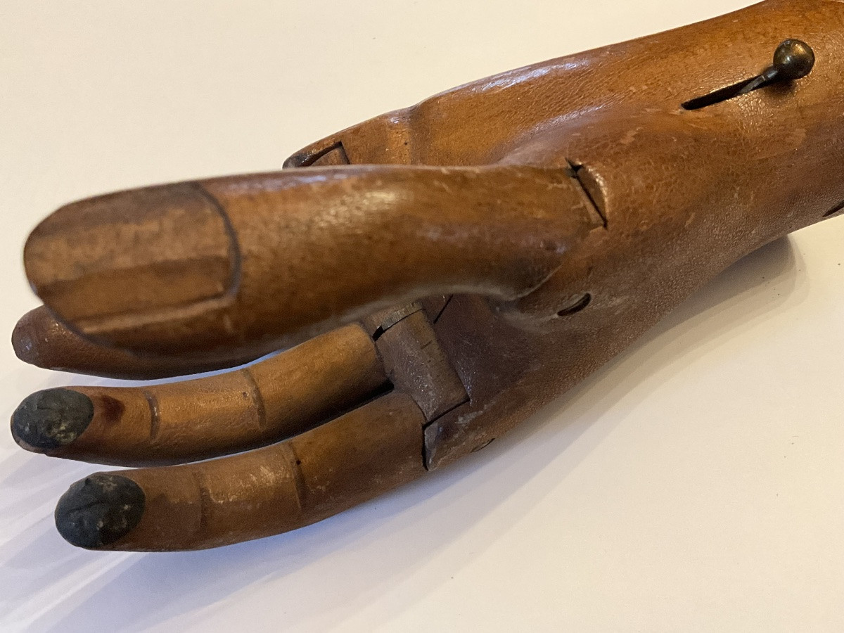 Antique Articulated Wooden Prosthetic Hand, Most Likely Made By Jacob Hüfner, Germany-photo-3