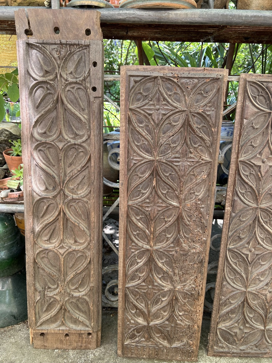 5 Panels From A Gothic Chest, Oak, 15th Century-photo-2