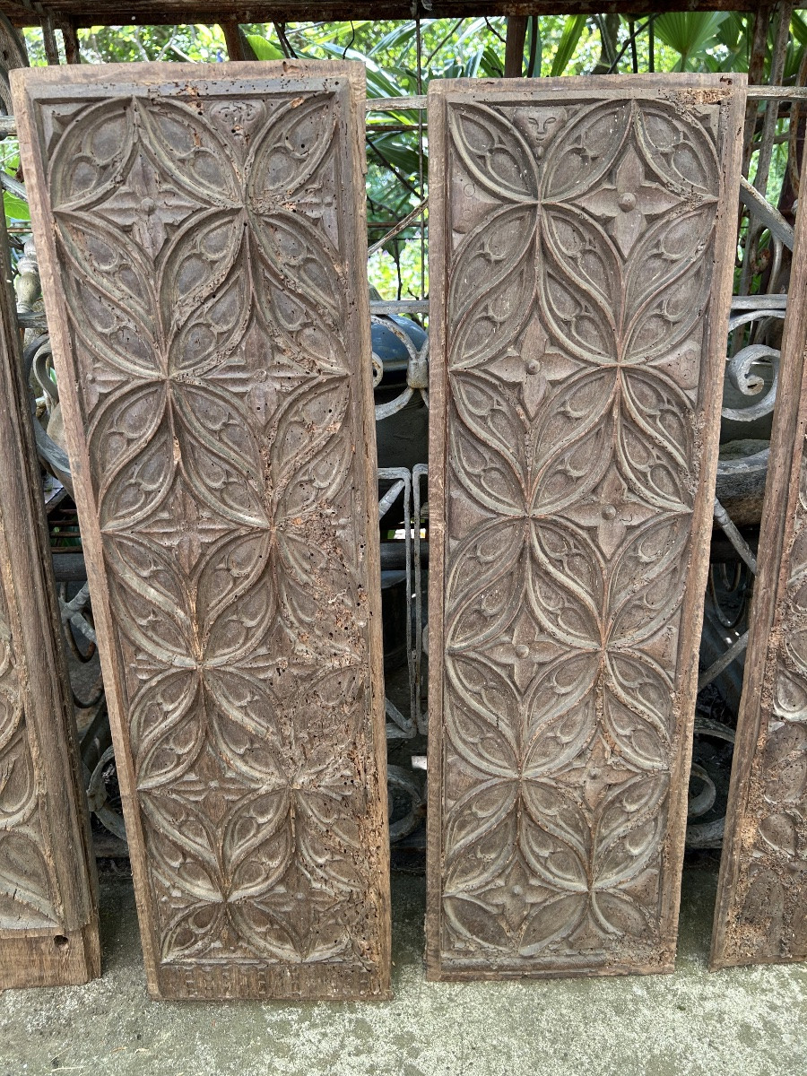 5 Panels From A Gothic Chest, Oak, 15th Century-photo-3
