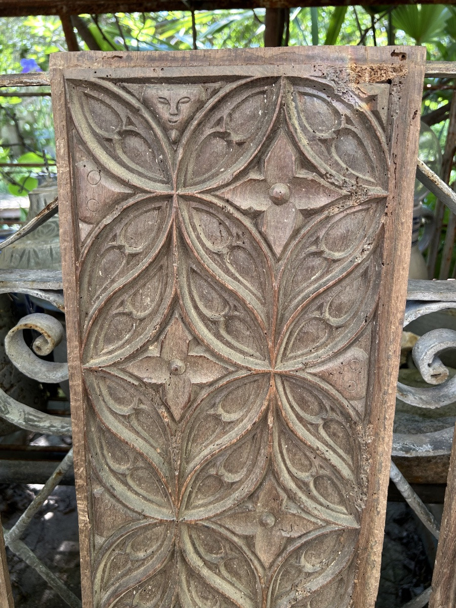 5 Panels From A Gothic Chest, Oak, 15th Century-photo-3