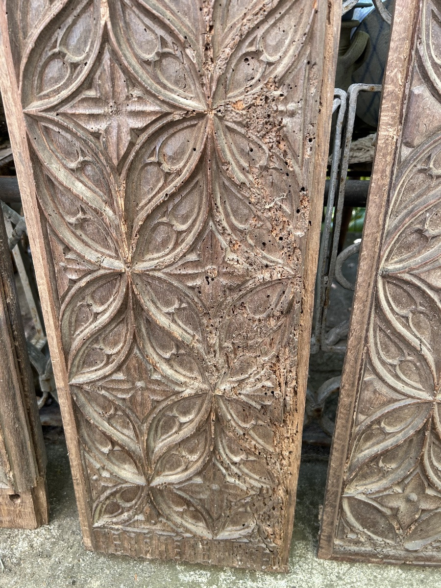 5 Panels From A Gothic Chest, Oak, 15th Century-photo-4