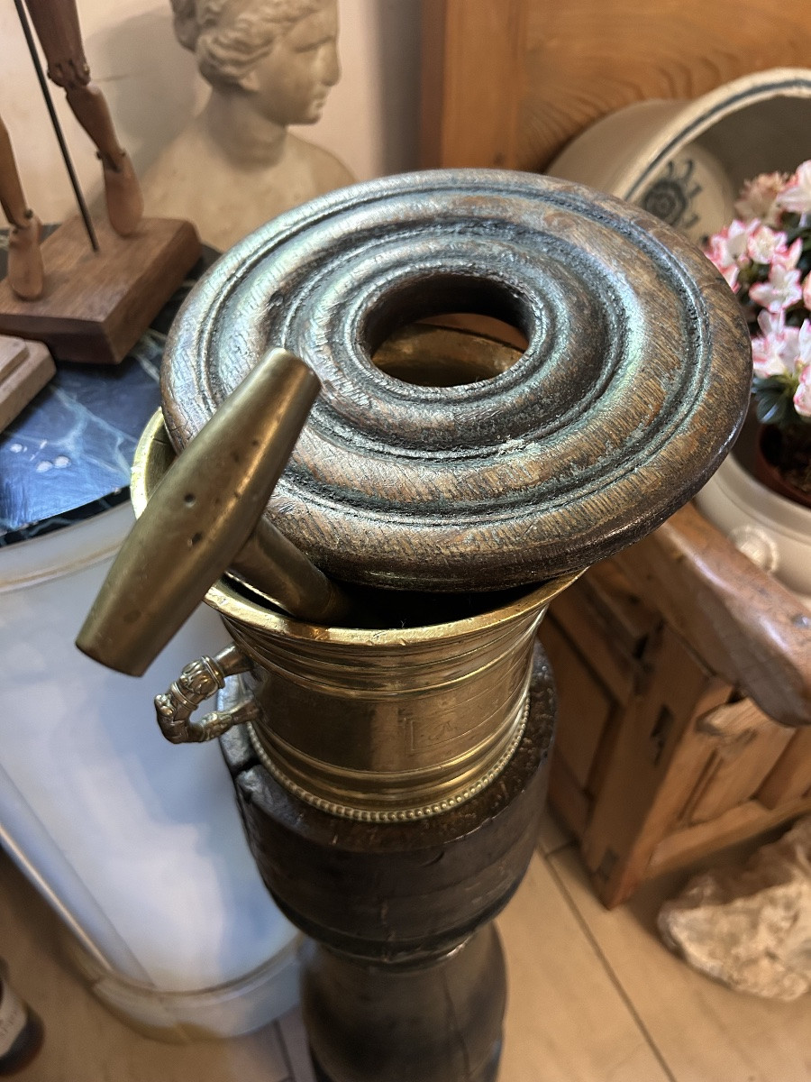 Large Bronze Apothecary Mortar On Original Base, 1794-photo-3