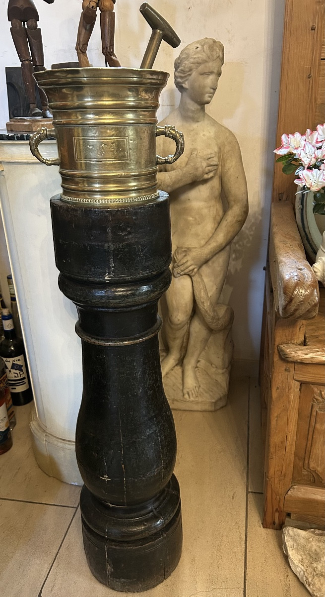 Large Bronze Apothecary Mortar On Original Base, 1794