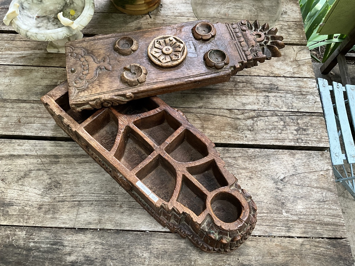 Boîte à épices en bois sculpté , Inde , XIXe siècle -photo-2