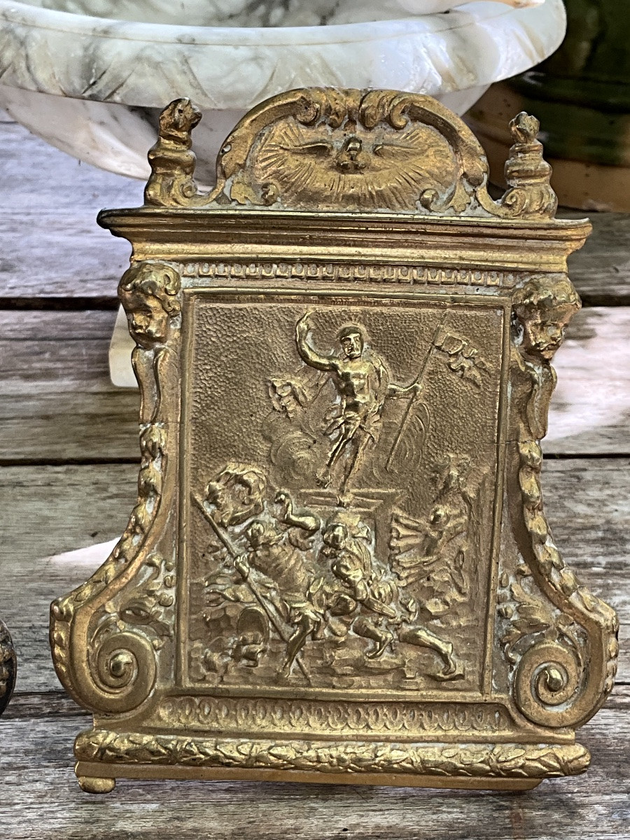 2 baisers de paix ou osculatoires en bronze , XVIIIème siècle -photo-1
