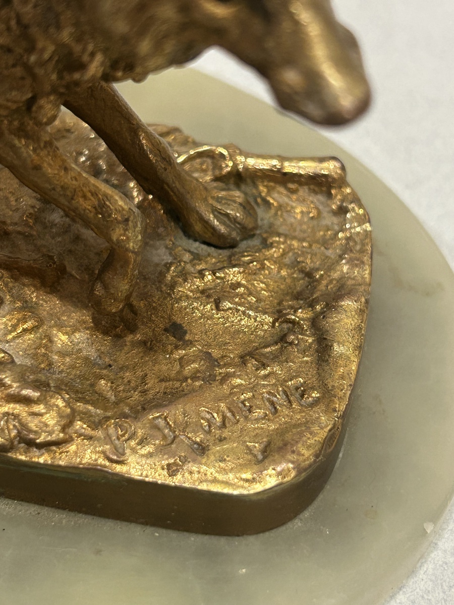 Small Bronze Sculpture Of A Fox, Signed P. J. Mène -photo-1