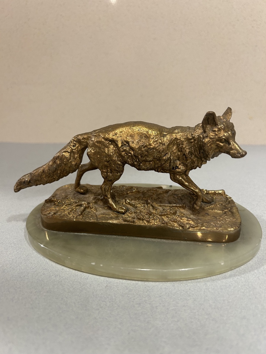 Small Bronze Sculpture Of A Fox, Signed P. J. Mène 