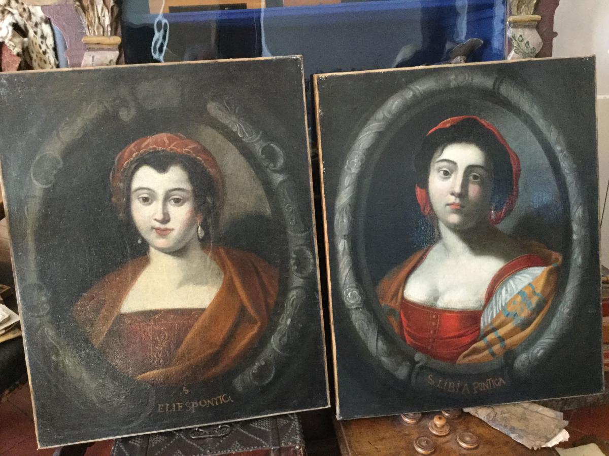 Paire de portraits école Italienne XVIII  Saintes