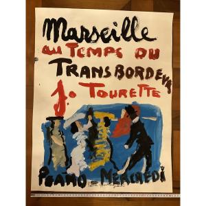 Pierre Ambrogiani  , Gouache , pièce unique + livre Marseille au temps du transbordeur .