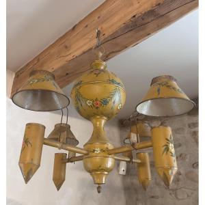 Lustre en tôle peinte , style Empire , années 1930 / 1950 