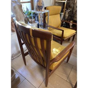 Two Armchairs And An Ottoman. Design By Grete Jalk, Denmark, 1960s.