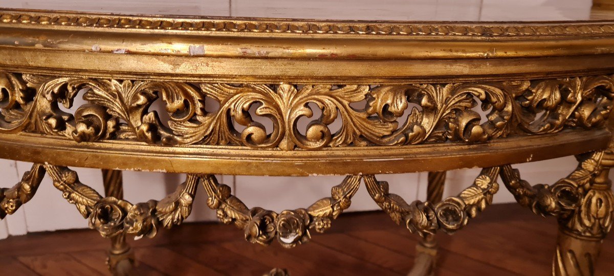 Table De Milieu Ovale En Bois Doré Napoléon III Style Louis XVI -photo-4