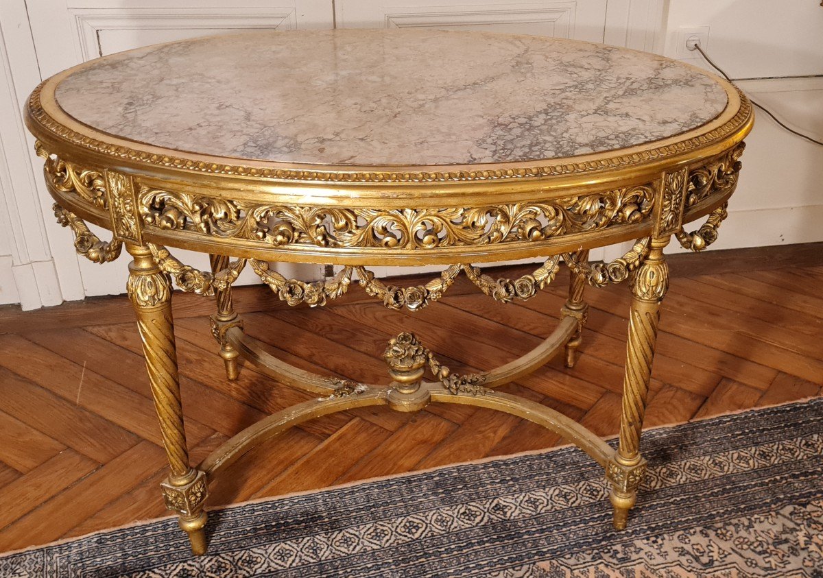 Table De Milieu Ovale En Bois Doré Napoléon III Style Louis XVI 