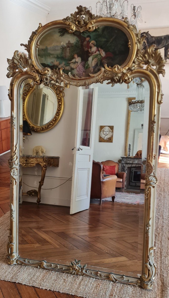 Trumeau Mirror In Patinated Golden Wood, Napoleon III-photo-2