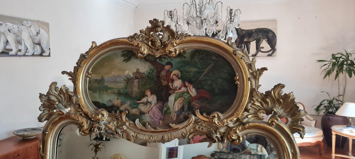 Trumeau Mirror In Patinated Golden Wood, Napoleon III-photo-3