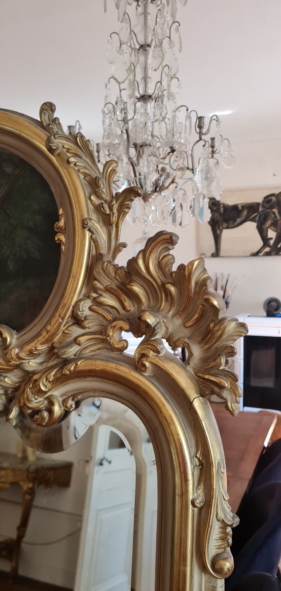 Trumeau Mirror In Patinated Golden Wood, Napoleon III-photo-7