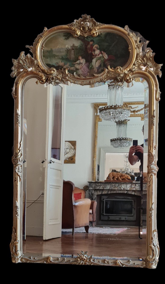 Trumeau Mirror In Patinated Golden Wood, Napoleon III